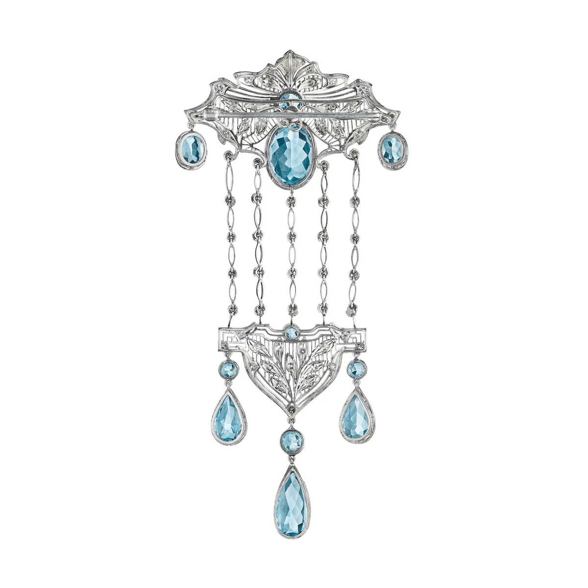 Edwardian Platinum Aquamarine & Diamond Brooch back