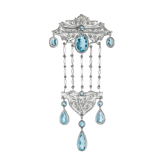 Edwardian Platinum Aquamarine & Diamond Brooch back
