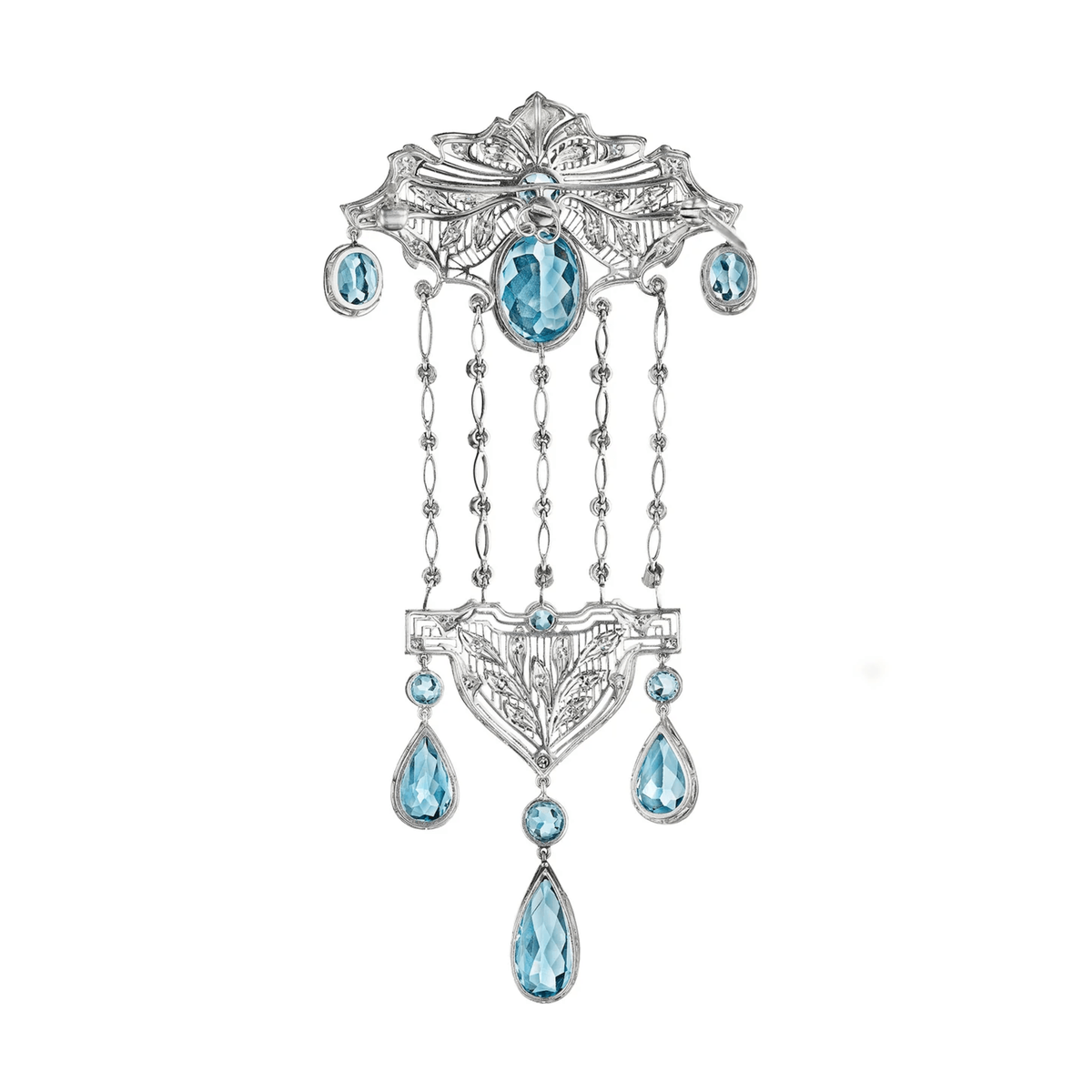 Edwardian Platinum Aquamarine & Diamond Brooch pendant