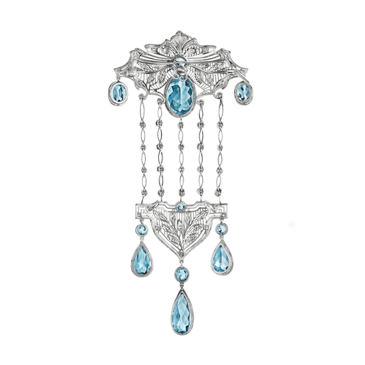 Edwardian Platinum Aquamarine & Diamond Brooch pendant