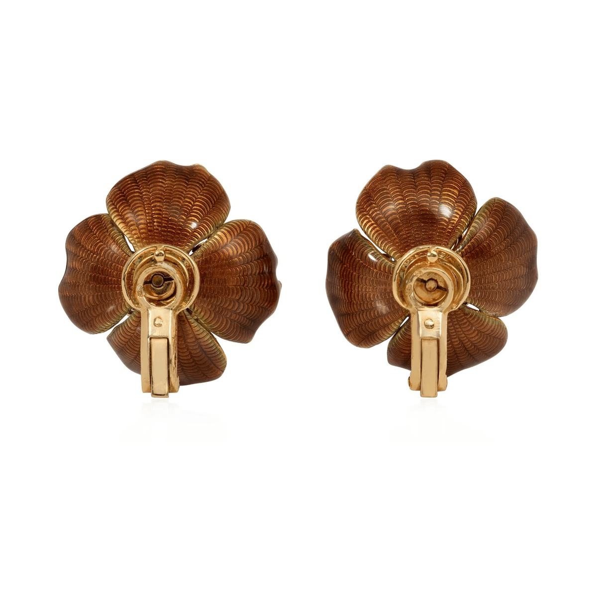 Boucheron France 1960s 18KT Yellow Gold Enamel, Diamond & Pearl Earrings back