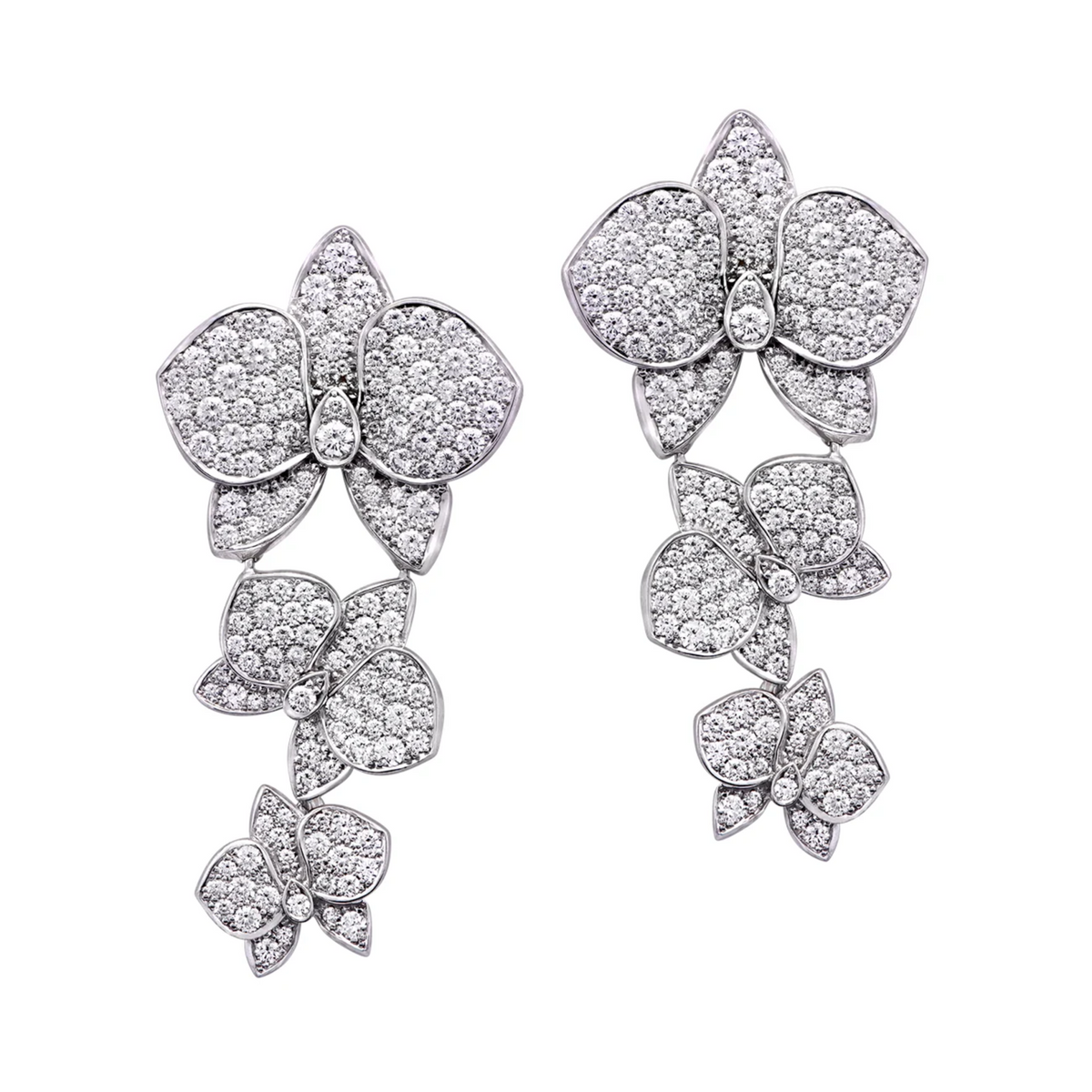 Cartier Post-1980s 18KT White Gold Diamond Caresse d'Orchidees Earrings front