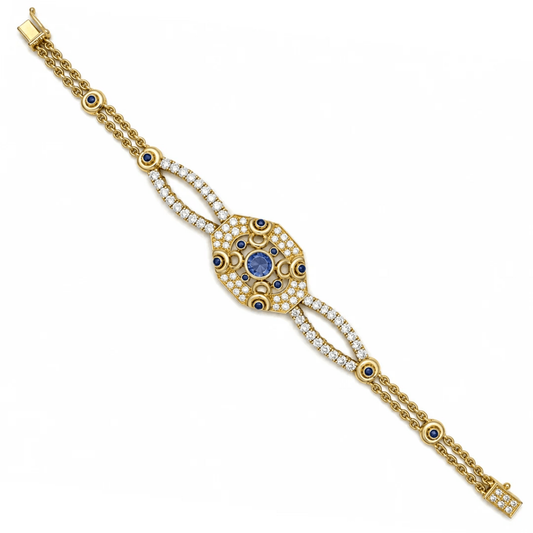 Contemporary 18KT Yellow Gold Sapphire & Diamond Bracelet front