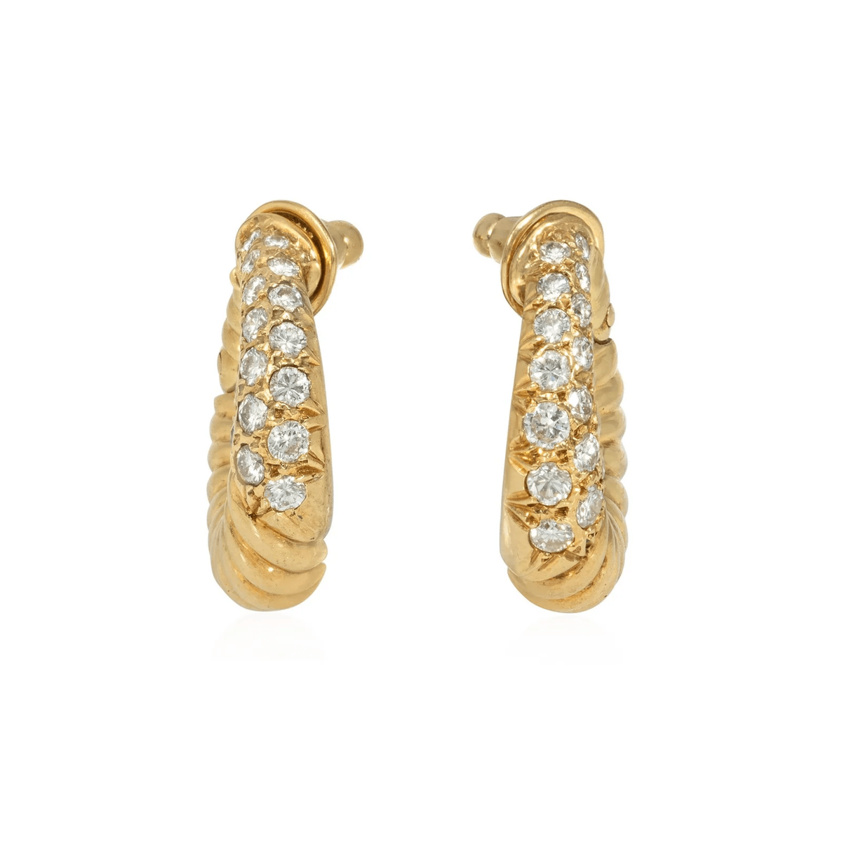 Van Cleef & Arpels Paris 1970s 18KT Yellow Gold Diamond Earrings side