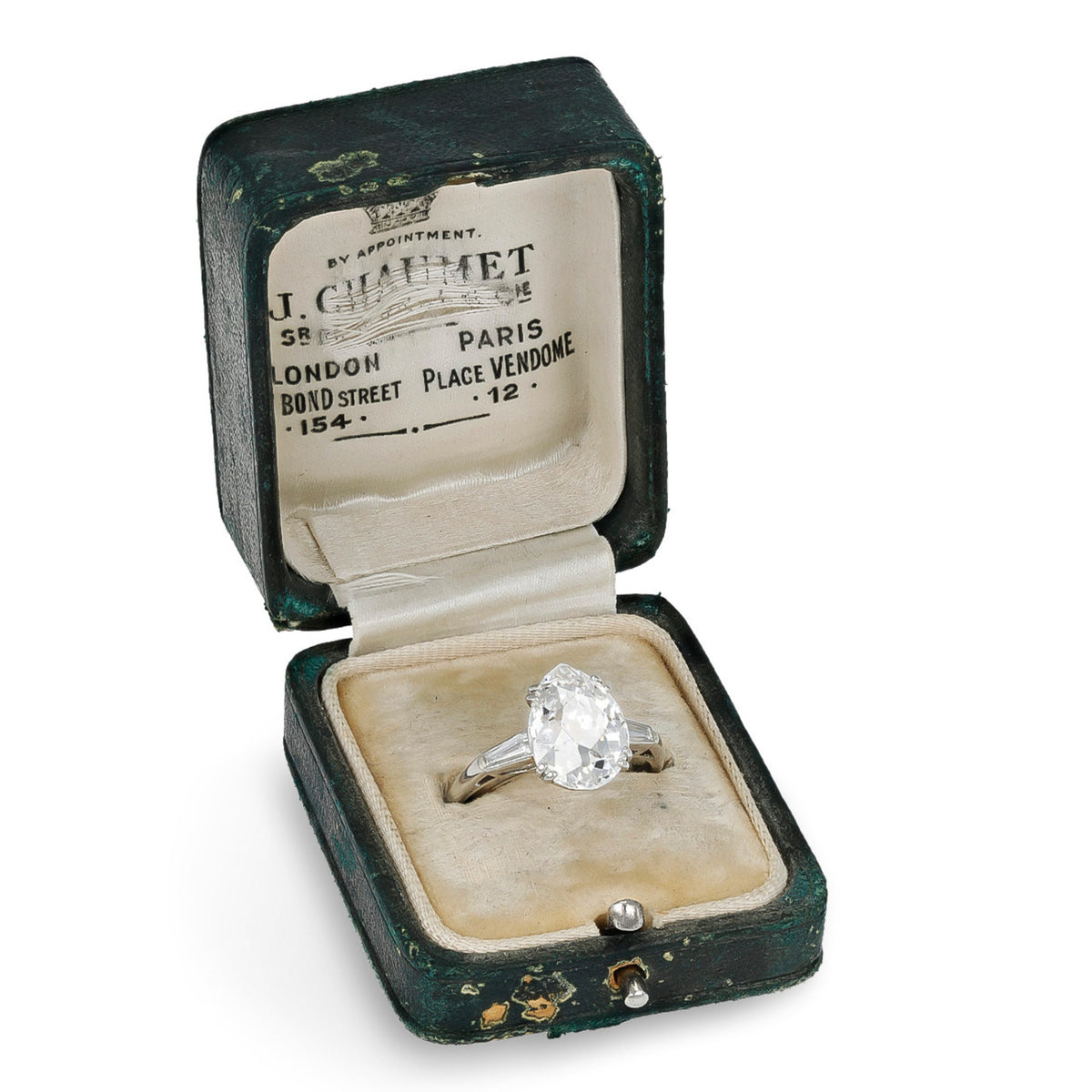 Chaumet Paris 1930s Platinum Diamond Ring in box
