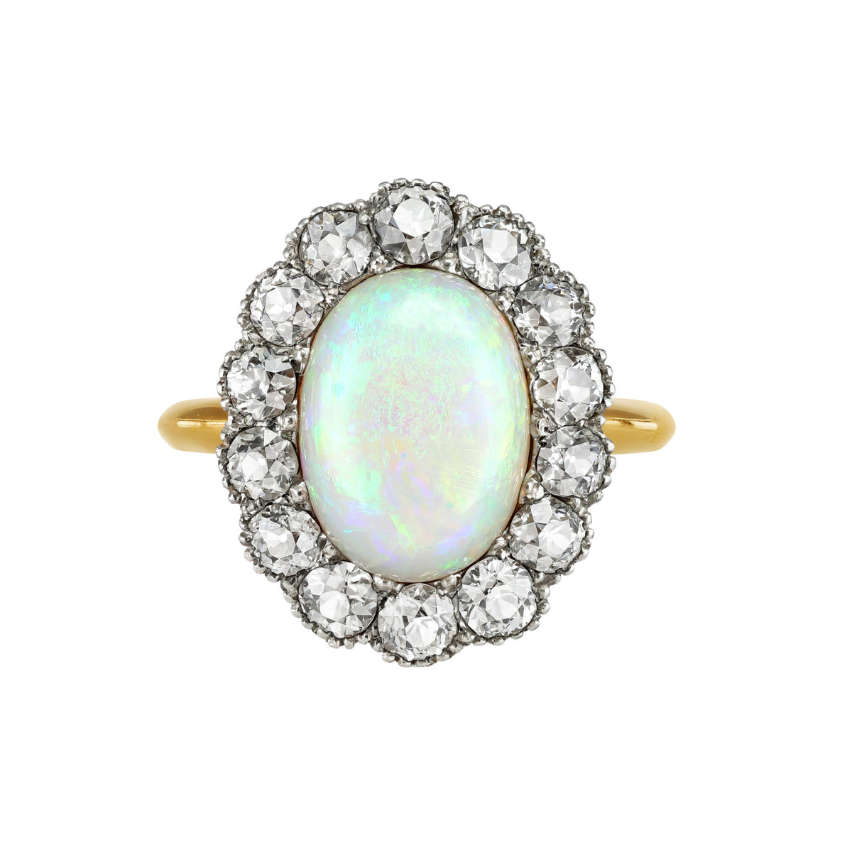 Edwardian Platinum & 18KT Yellow Gold Opal & Diamond Ring front