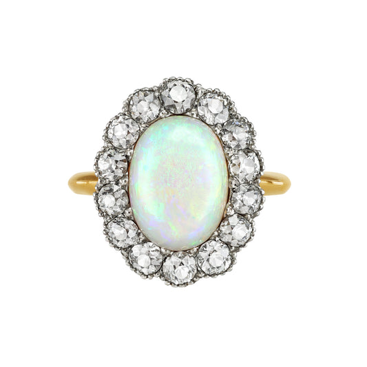 Edwardian Platinum & 18KT Yellow Gold Opal & Diamond Ring front