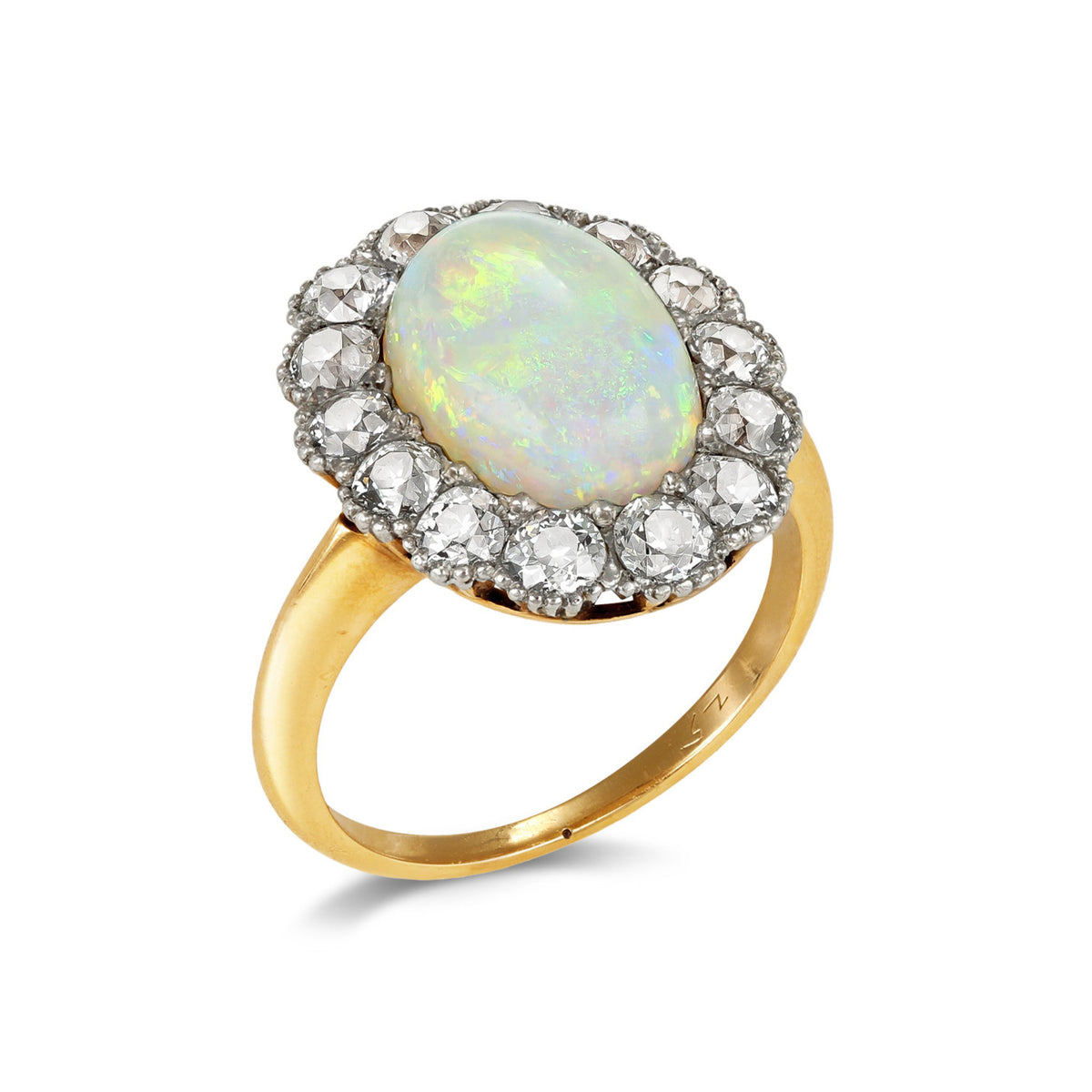 Edwardian Platinum & 18KT Yellow Gold Opal & Diamond Ring profile