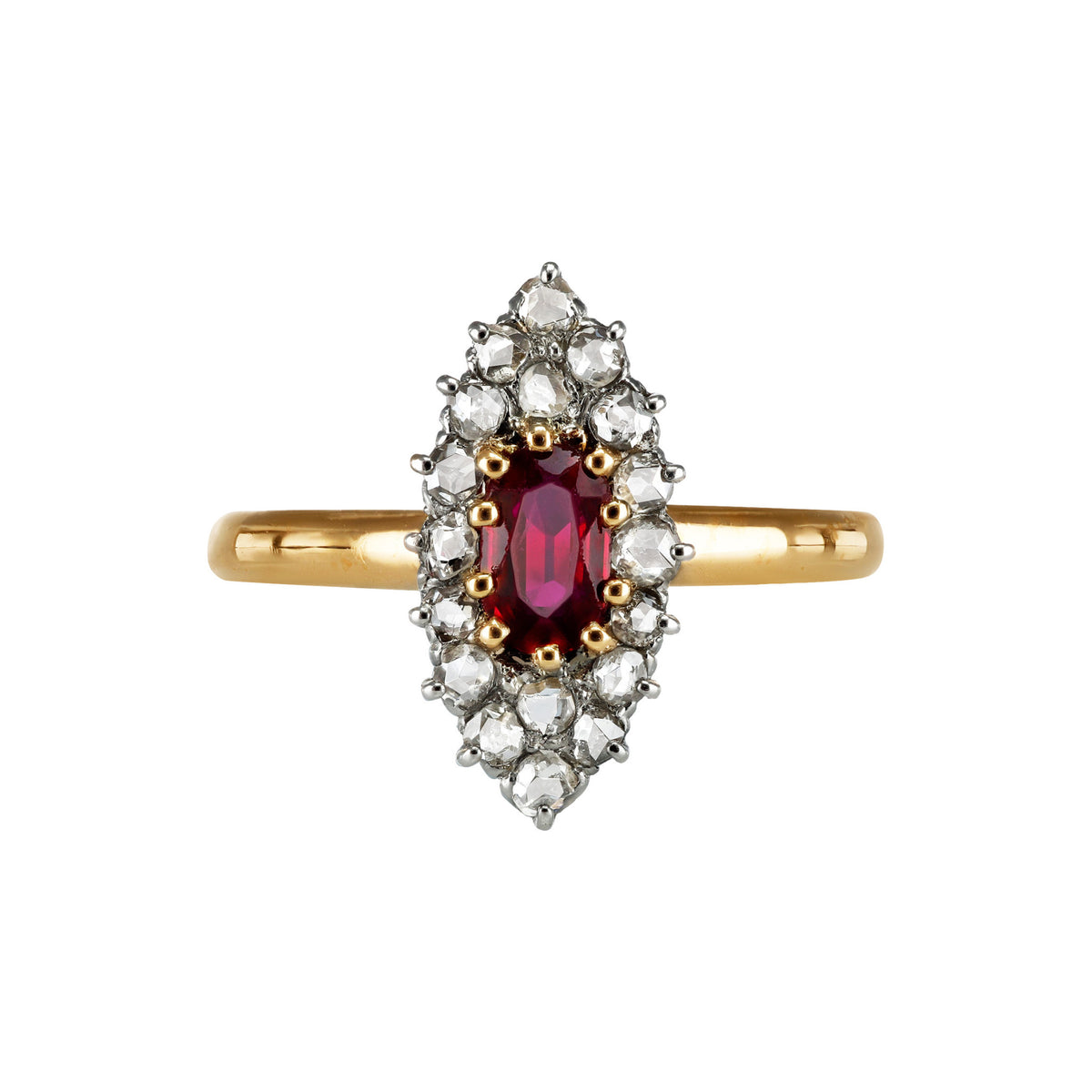 Edwardian Platinum & 18KT Yellow Gold Ruby & Diamond Ring front