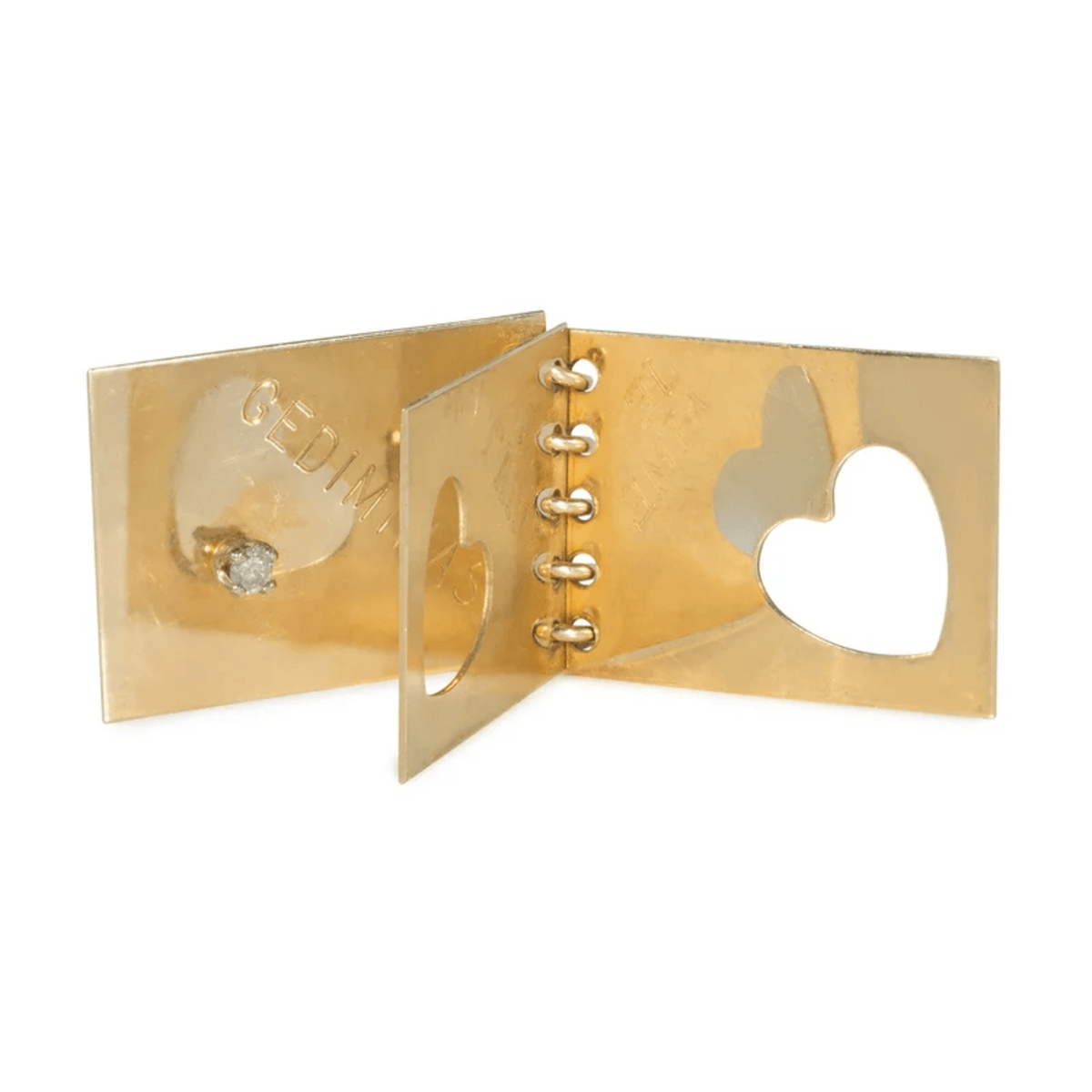 Retro 14KT Yellow Gold Diamond Je T'aime Pendant inside