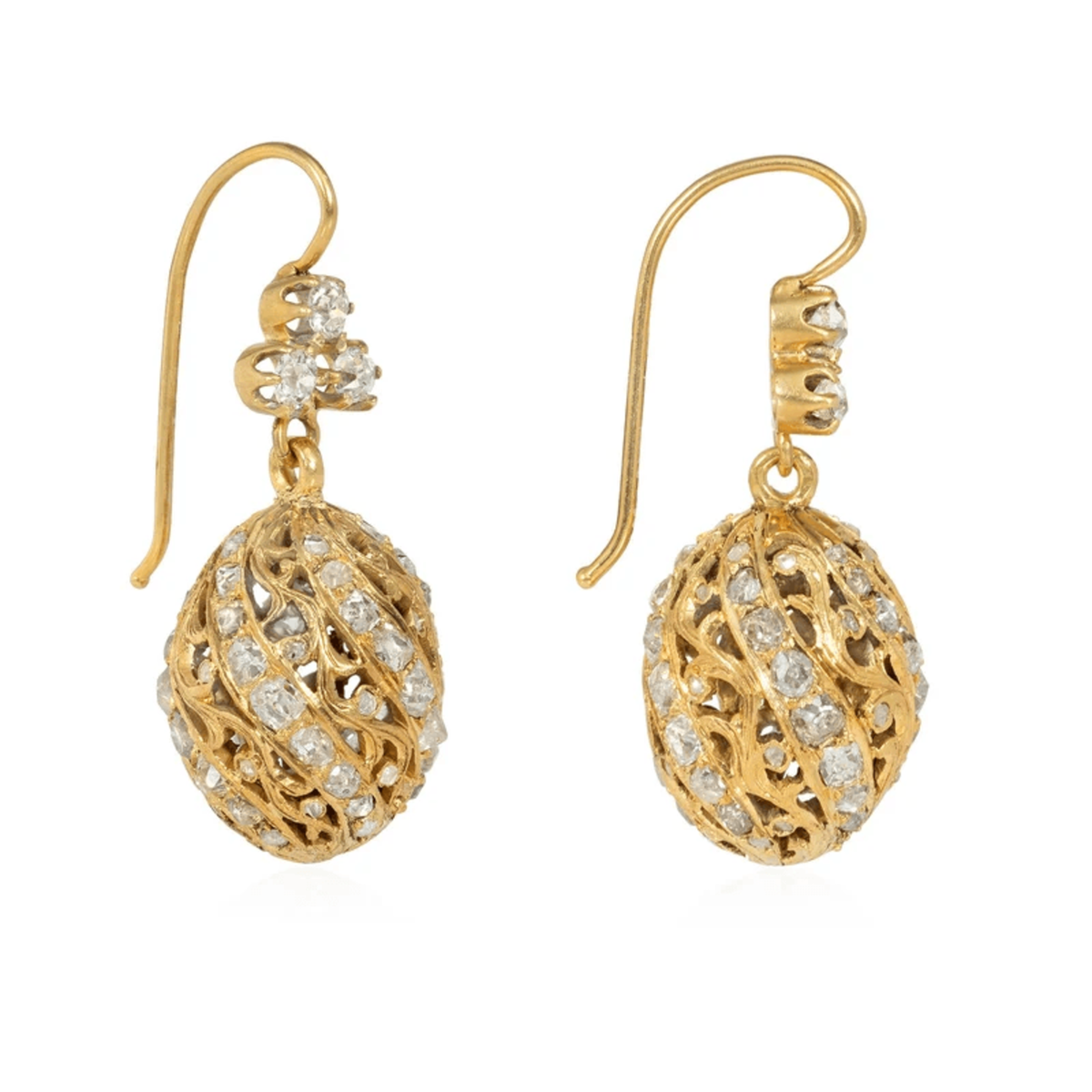 Austrian Victorian 14KT Yellow Gold Diamond Earrings side