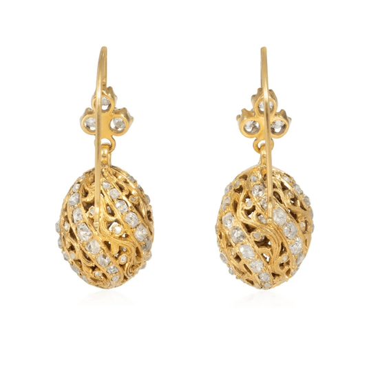 Austrian Victorian 14KT Yellow Gold Diamond Earrings back