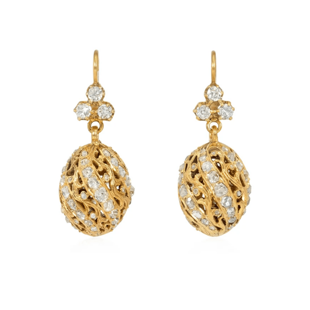 Austrian Victorian 14KT Yellow Gold Diamond Earrings front