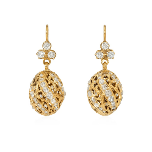 Austrian Victorian 14KT Yellow Gold Diamond Earrings front