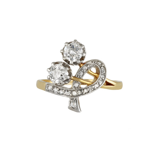 Edwardian Platinum & 18KT Yellow Gold Diamond Ring front