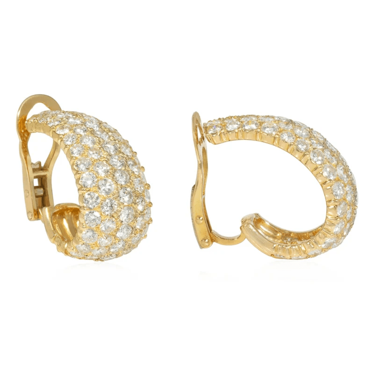 French 1970s 18KT Yellow Gold Diamond Earrings side
