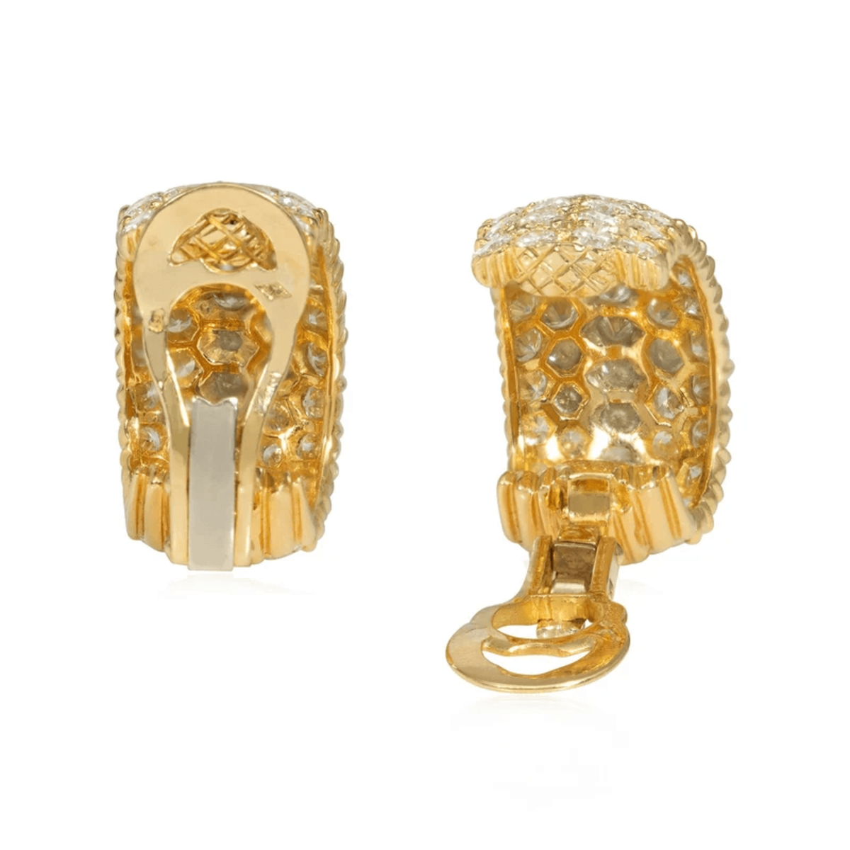 French 1970s 18KT Yellow Gold Diamond Earrings back