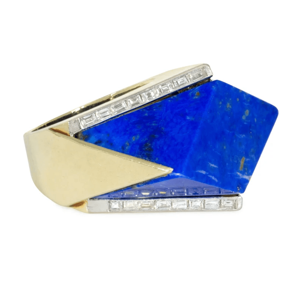 1950s 18KT Yellow Gold Lapis Lazuli & Diamond Ring side