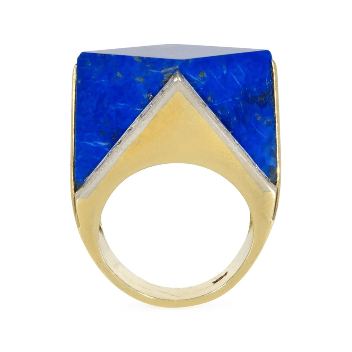 1950s 18KT Yellow Gold Lapis Lazuli & Diamond Ring profile