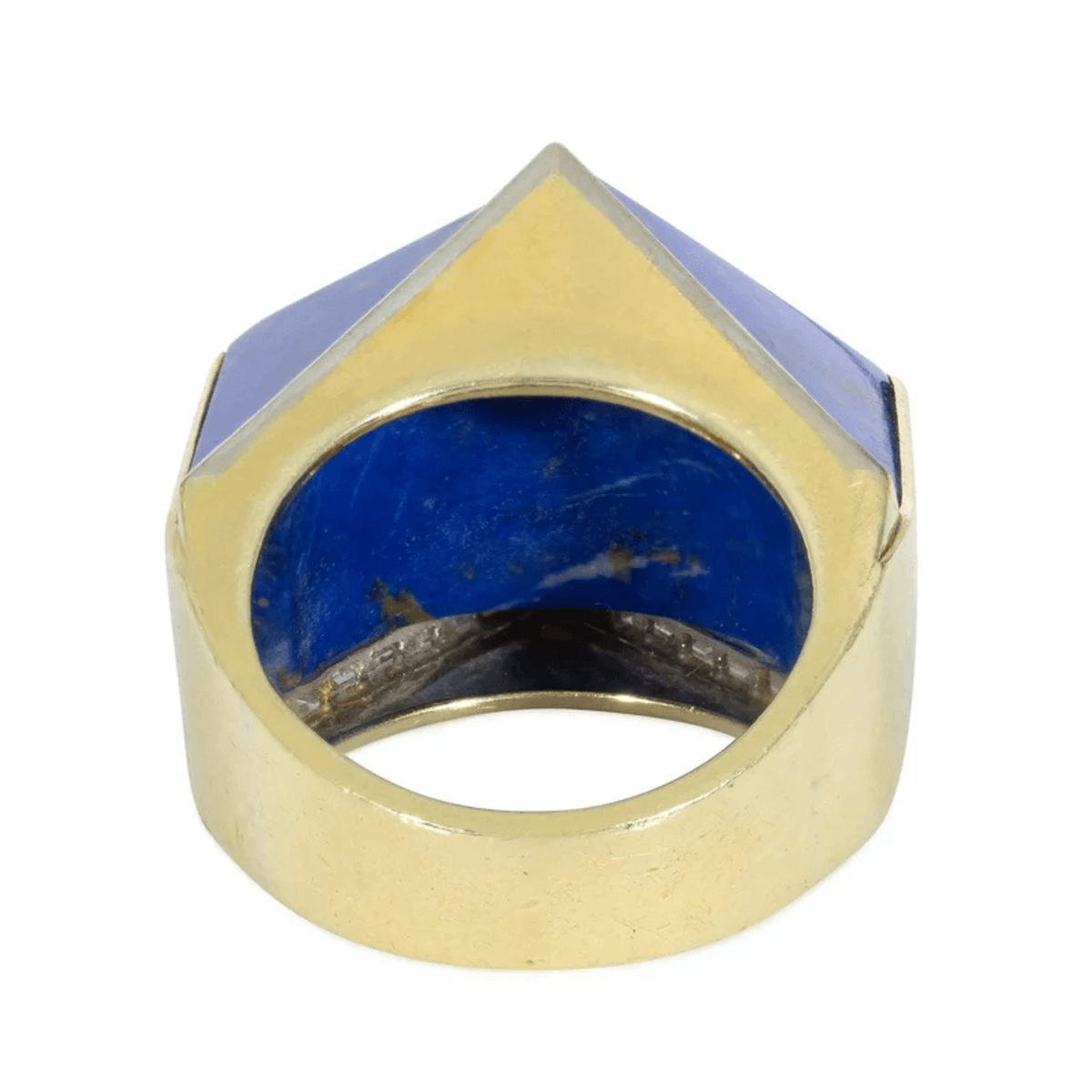 1950s 18KT Yellow Gold Lapis Lazuli & Diamond Ring back