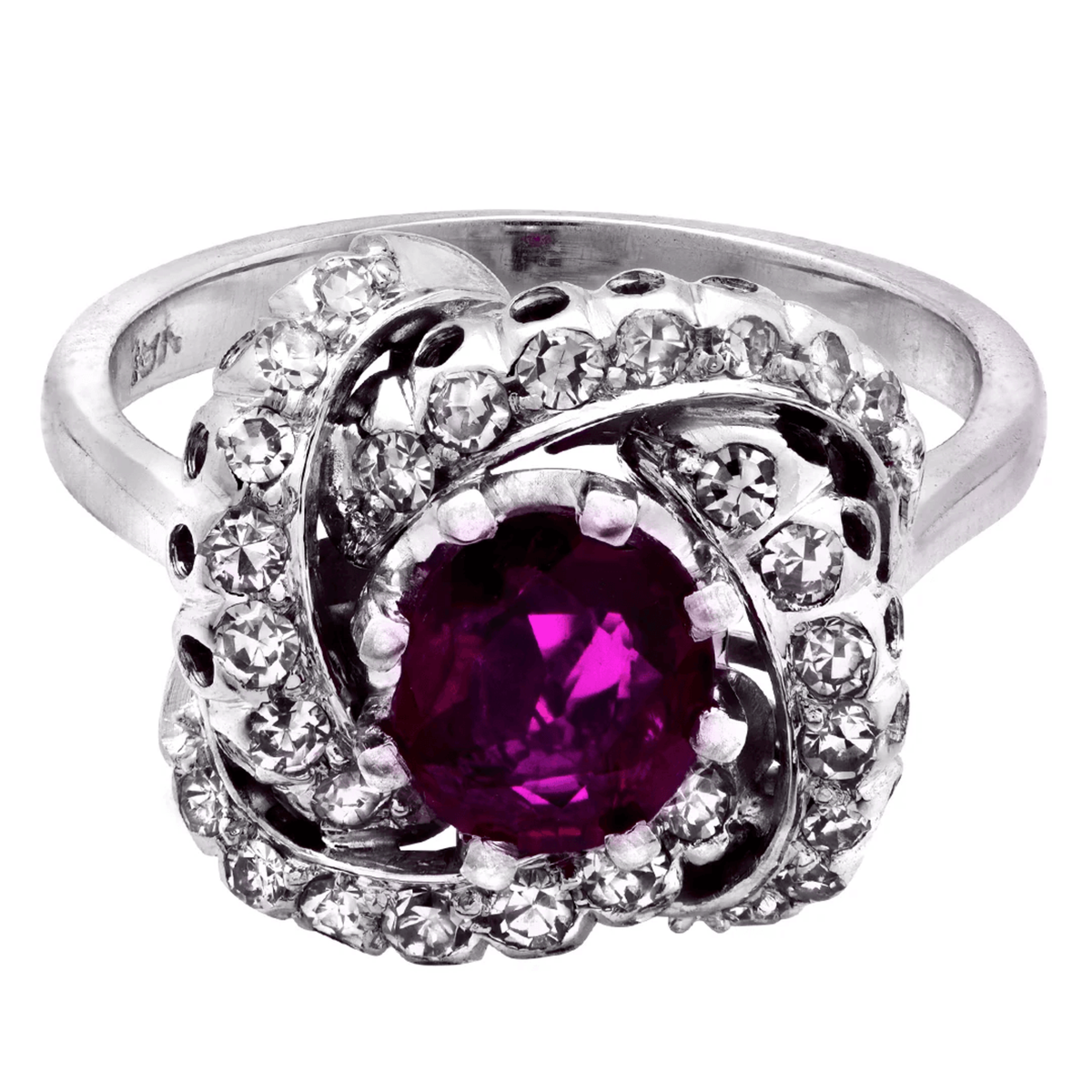 Contemporary 18KT White Gold Ruby & Diamond Ring front