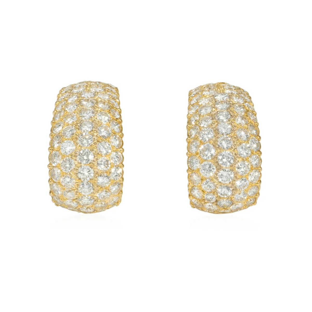 French 1970s 18KT Yellow Gold Diamond Earrings front
