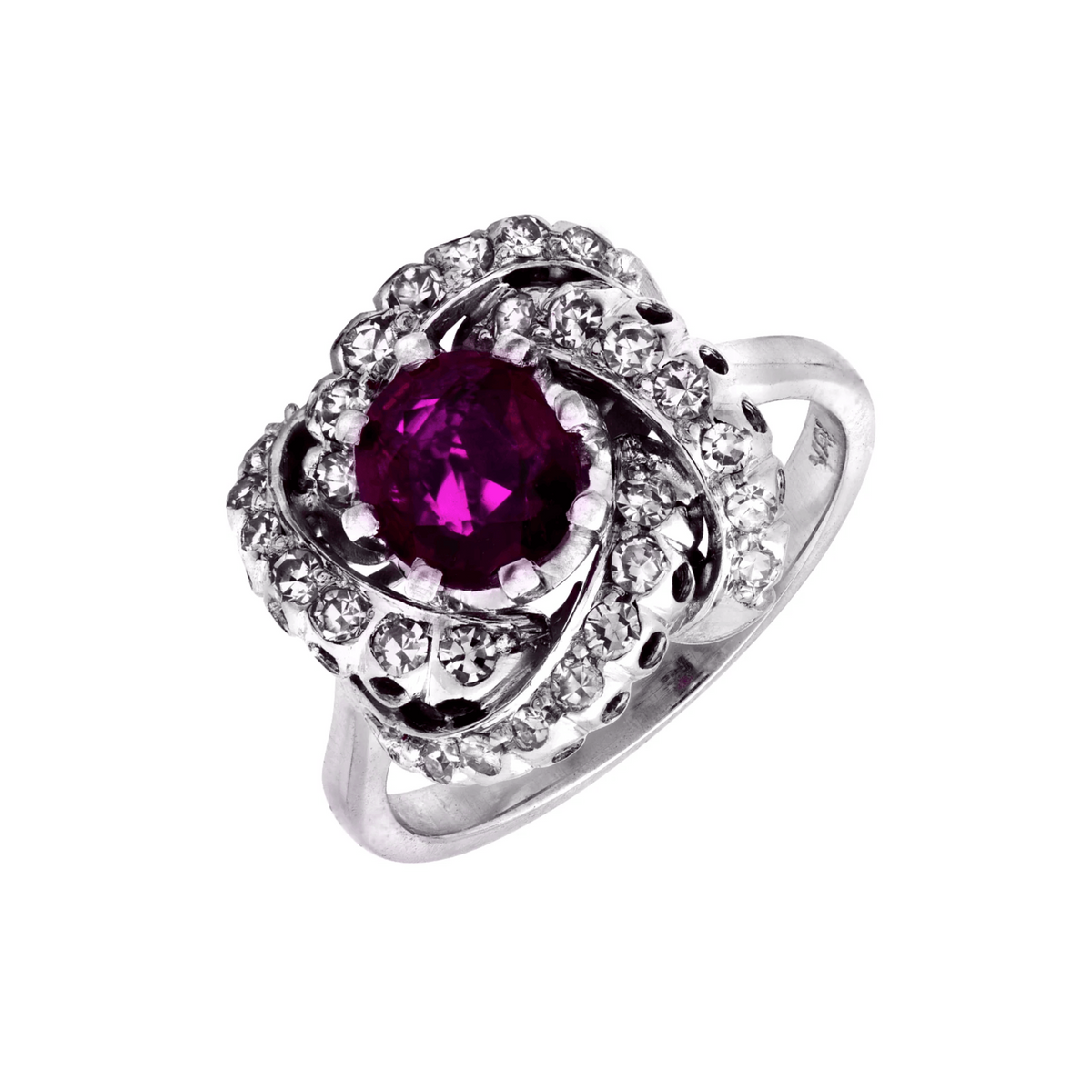 Contemporary 18KT White Gold Ruby & Diamond Ring front