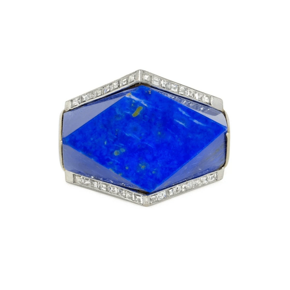 1950s 18KT Yellow Gold Lapis Lazuli & Diamond Ring front