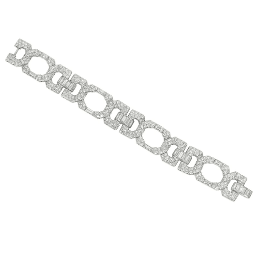 Charles Holl France Art Deco Platinum Diamond Bracelet front