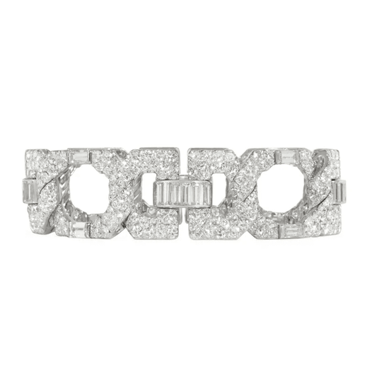 Charles Holl France Art Deco Platinum Diamond Bracelet front