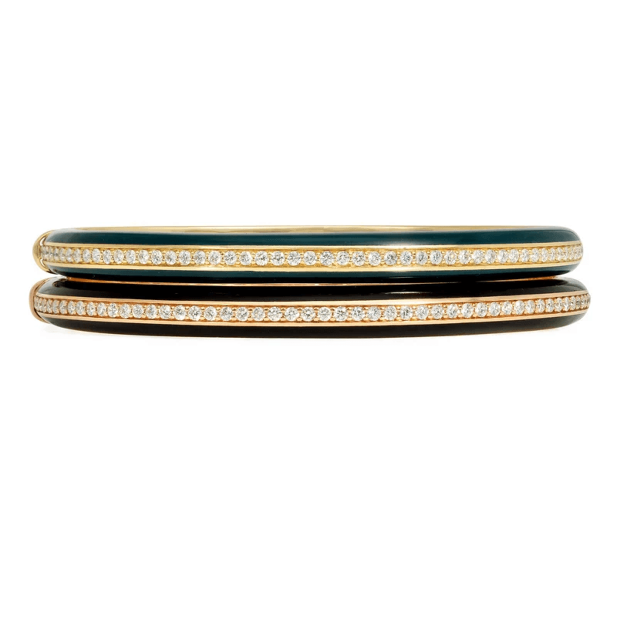 1980s 18KT Rose & Yellow Gold Diamond & Enamel Bracelet Set front