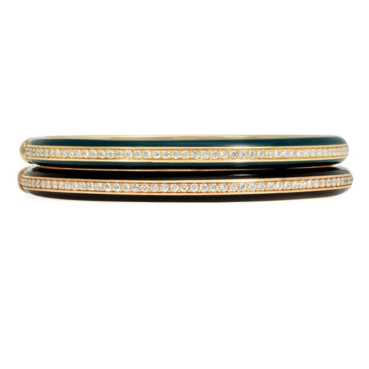 1980s 18KT Rose & Yellow Gold Diamond & Enamel Bracelet Set front