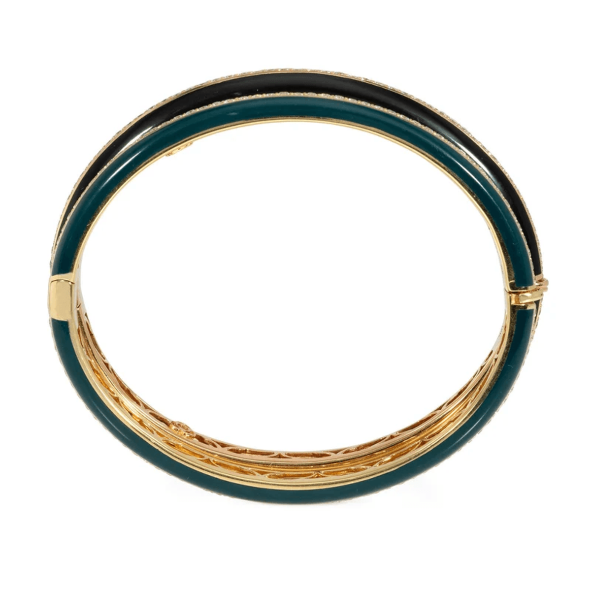 1980s 18KT Rose & Yellow Gold Diamond & Enamel Bracelet Set profile
