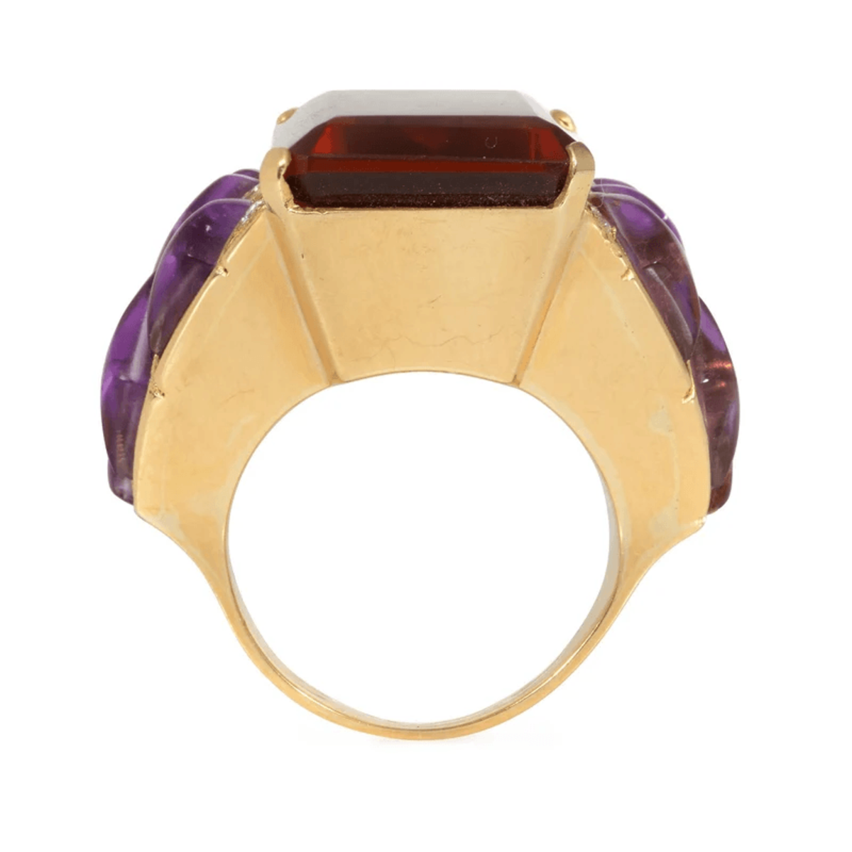 Retro 18KT Yellow Gold Citrine & Amethyst Ring profile