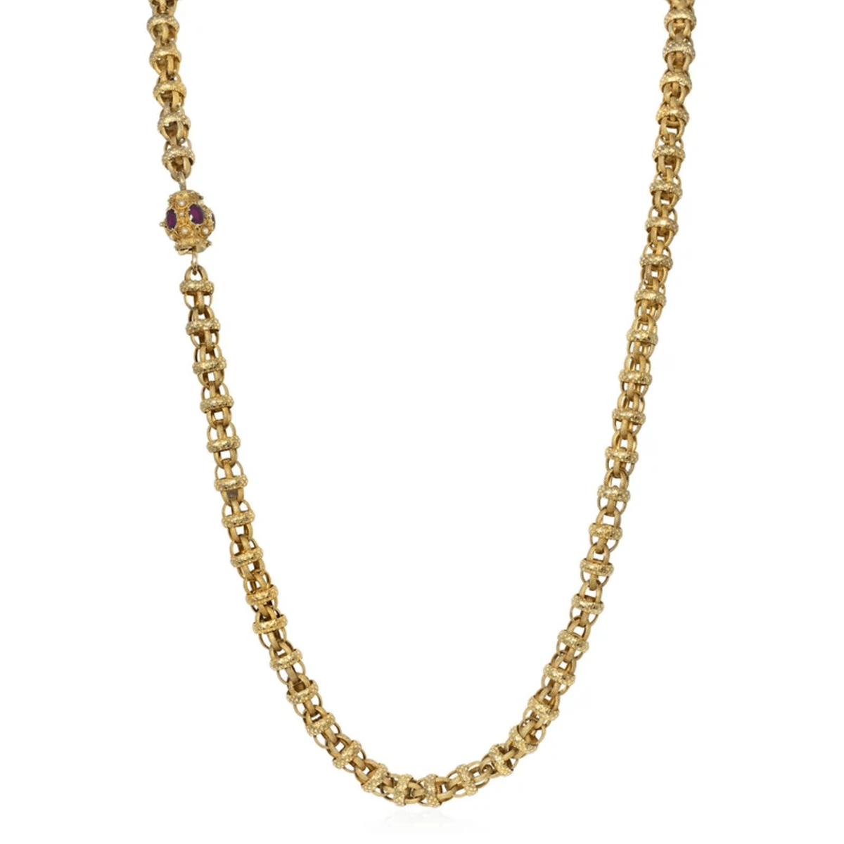 English Georgian 15KT Yellow Gold Amethyst & Natural Pearl Necklace front