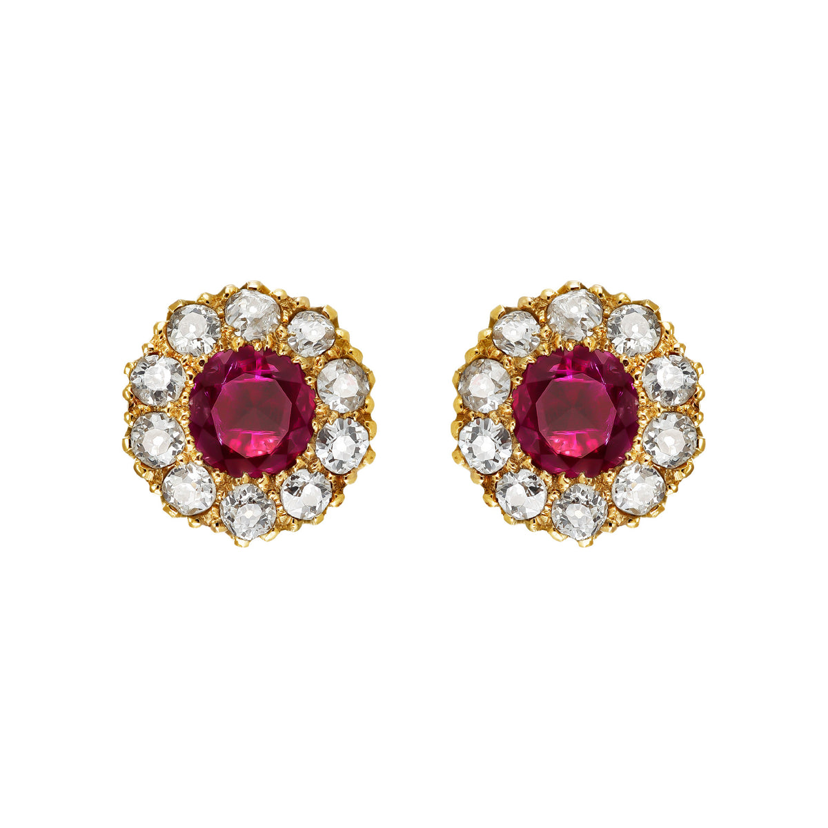 Victorian 18KT Yellow Gold Ruby & Diamond Earrings front