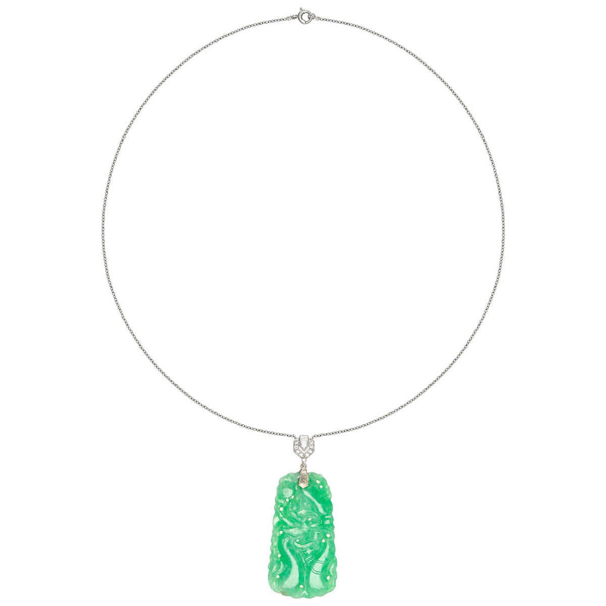 J.E. Caldwell Art Deco Platinum Jade & Diamond Necklace front
