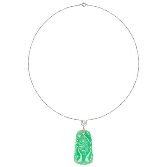 J.E. Caldwell Art Deco Platinum Jade & Diamond Necklace front