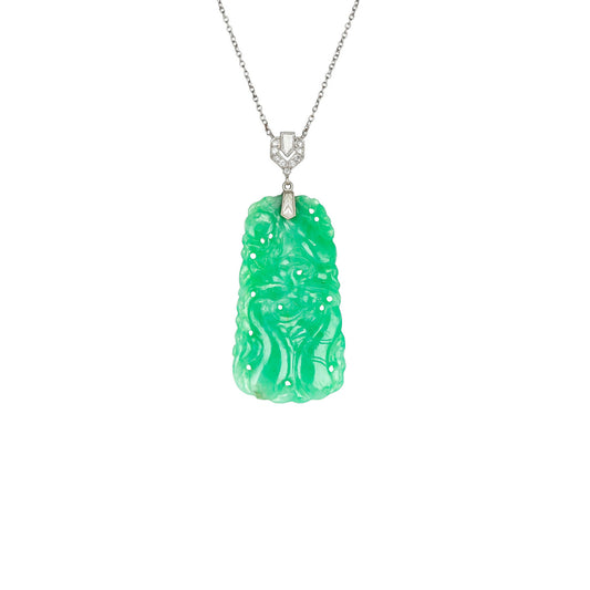 J.E. Caldwell Art Deco Platinum Jade & Diamond Necklace front