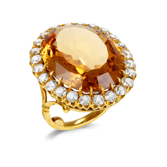 Victorian 18KT Yellow Gold Imperial Topaz & Diamond Ring side
