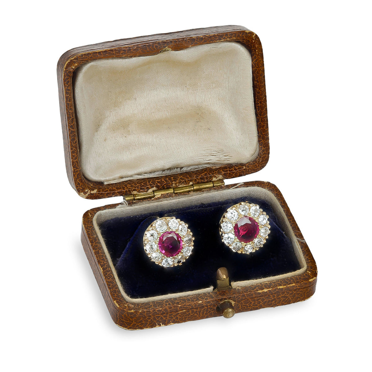 Victorian 18KT Yellow Gold Ruby & Diamond Earrings box