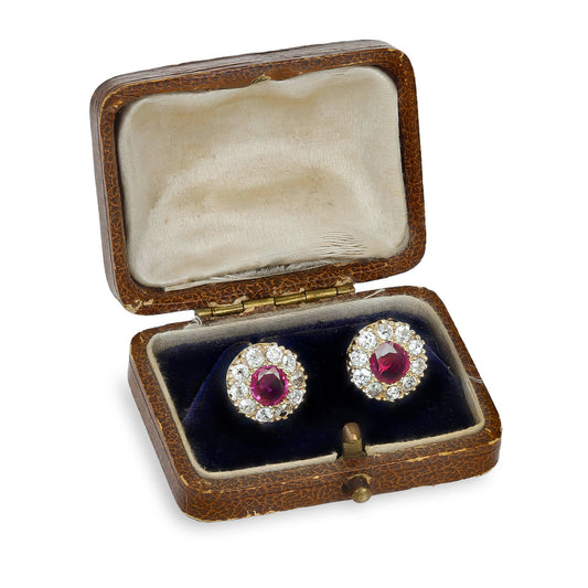 Victorian 18KT Yellow Gold Ruby & Diamond Earrings box