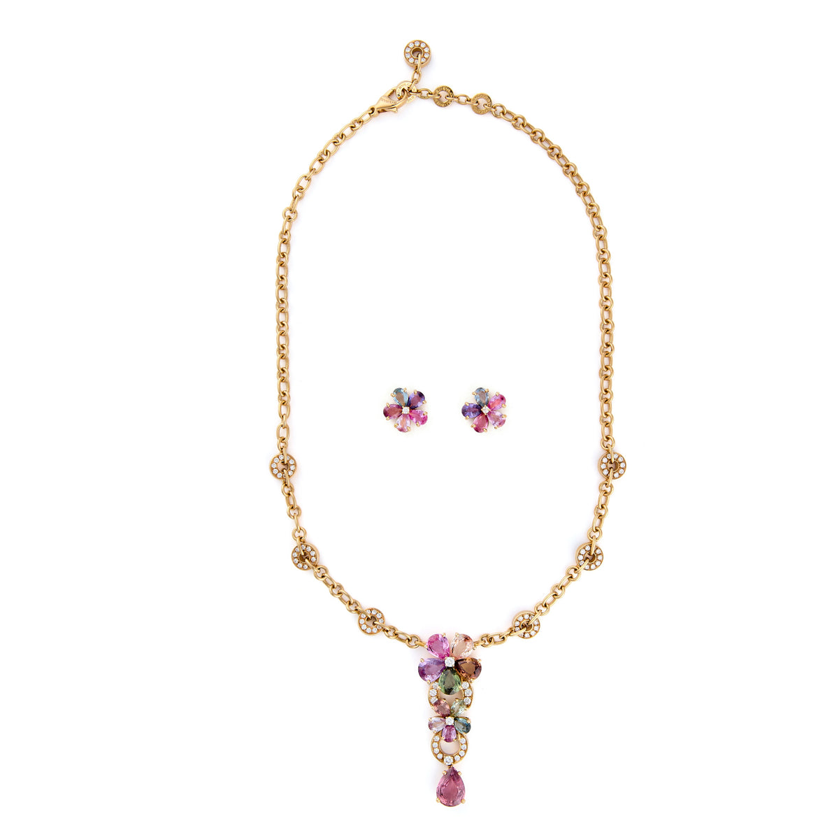 Bulgari Post-1980s 18KT Yellow Gold Sapphire & Diamond Set front