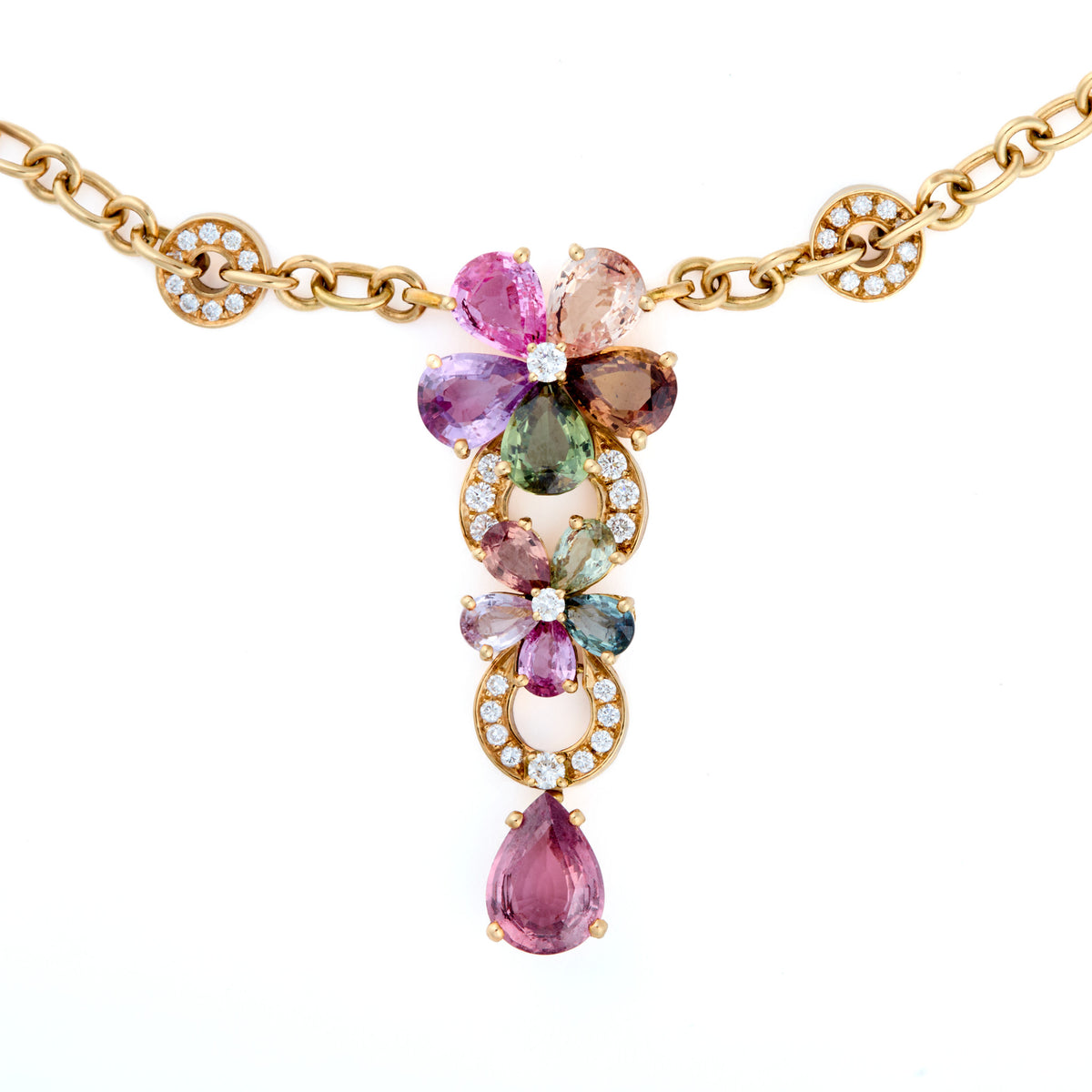 Bulgari Post-1980s 18KT Yellow Gold Sapphire & Diamond Set detail