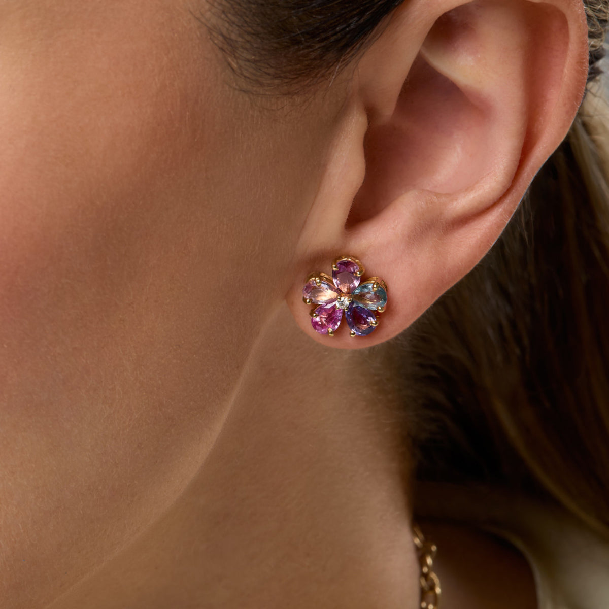 Bulgari Post-1980s 18KT Yellow Gold Sapphire & Diamond Set on ears