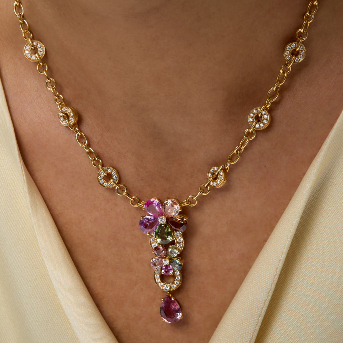 Bulgari Post-1980s 18KT Yellow Gold Sapphire & Diamond Set on neck