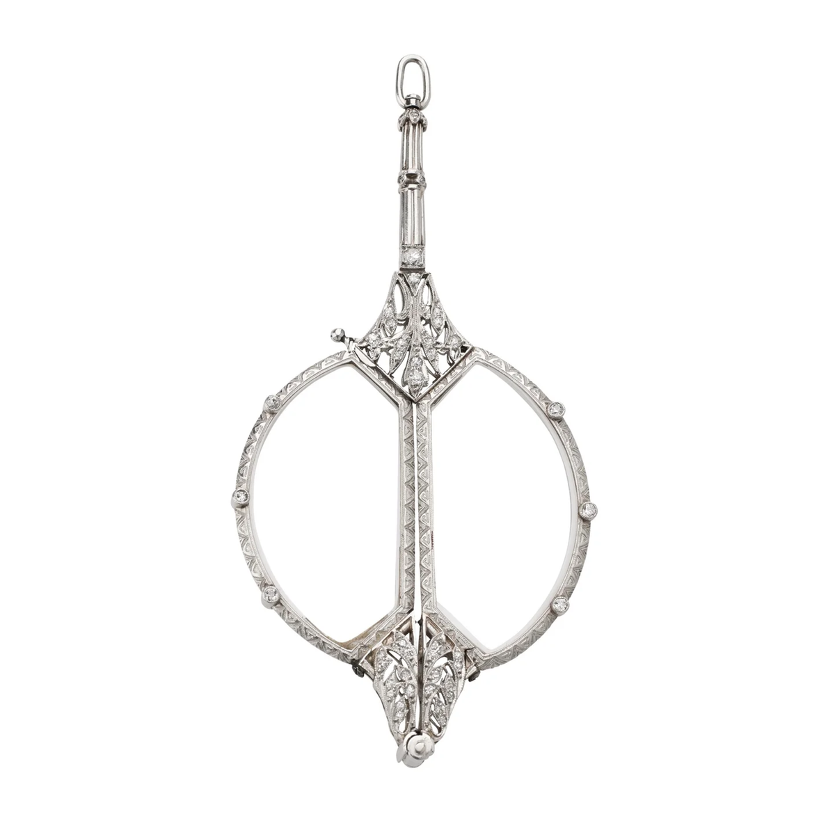 Edwardian Platinum Diamond Lorgnette Pendant front