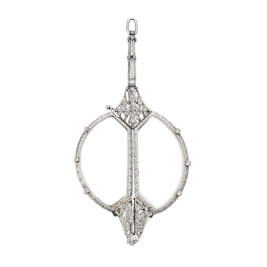 Edwardian Platinum Diamond Lorgnette Pendant front
