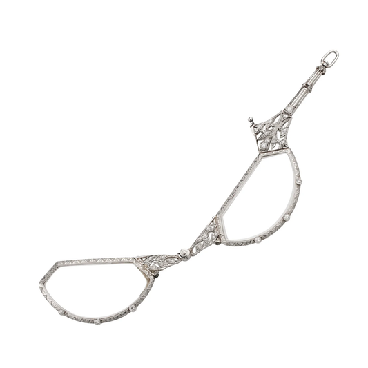 Edwardian Platinum Diamond Lorgnette Pendant open