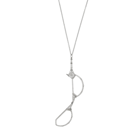 Edwardian Platinum Diamond Lorgnette Pendant front